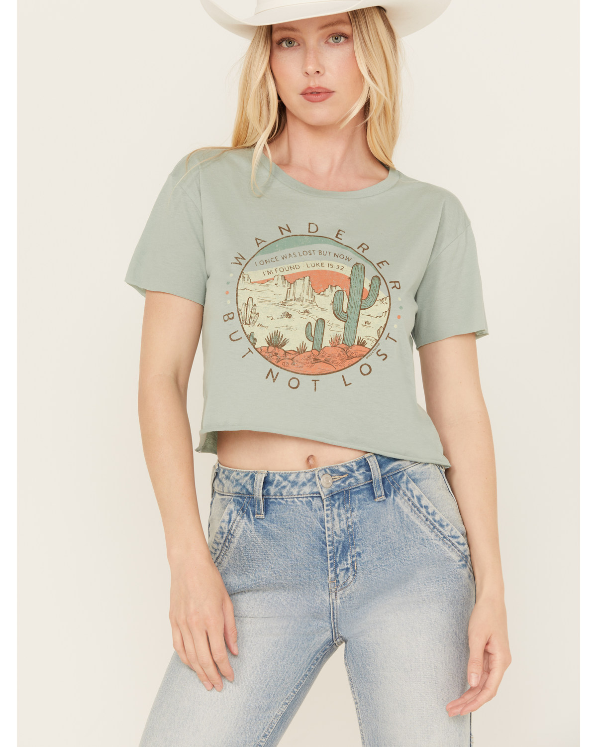 Kerusso Women's Wanderer But Not Lost Desert Cropped Graphic Tee