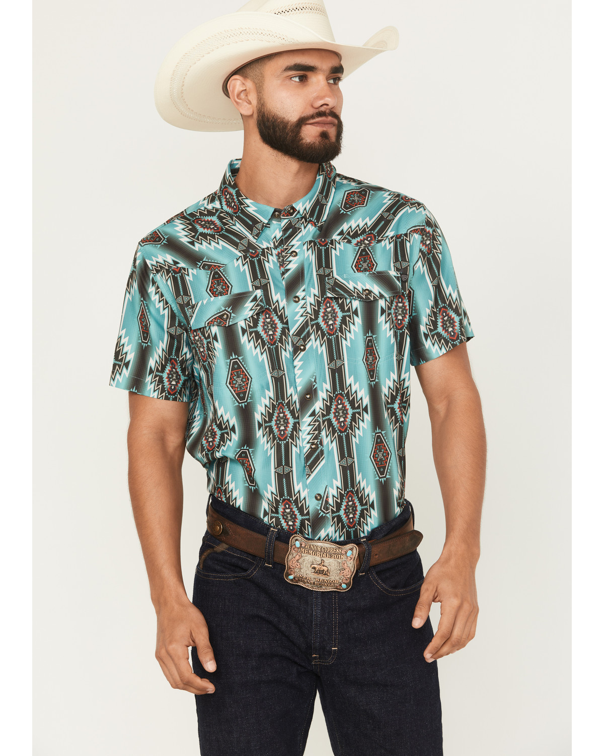 Rock & Roll Denim Men's Boot Barn Exclusive Tek Southwestern Short Sleeve Snap Stretch Western Shirt