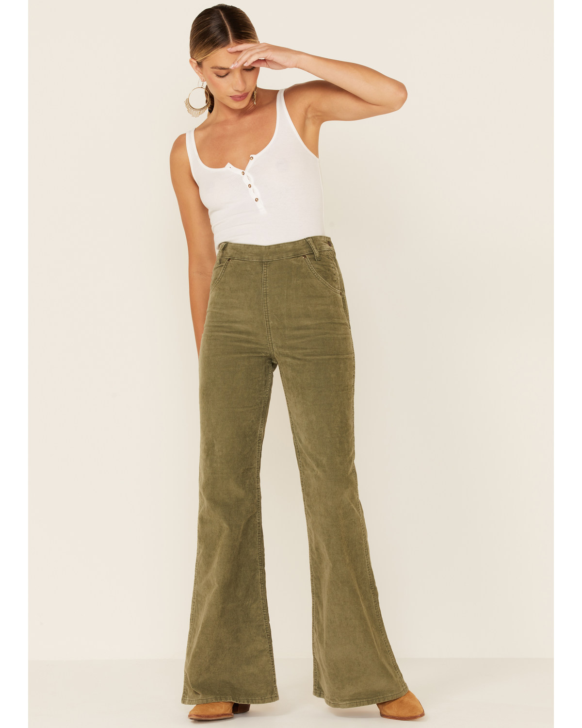 Lee Women's Olive Corduroy High Rise Flare Jeans