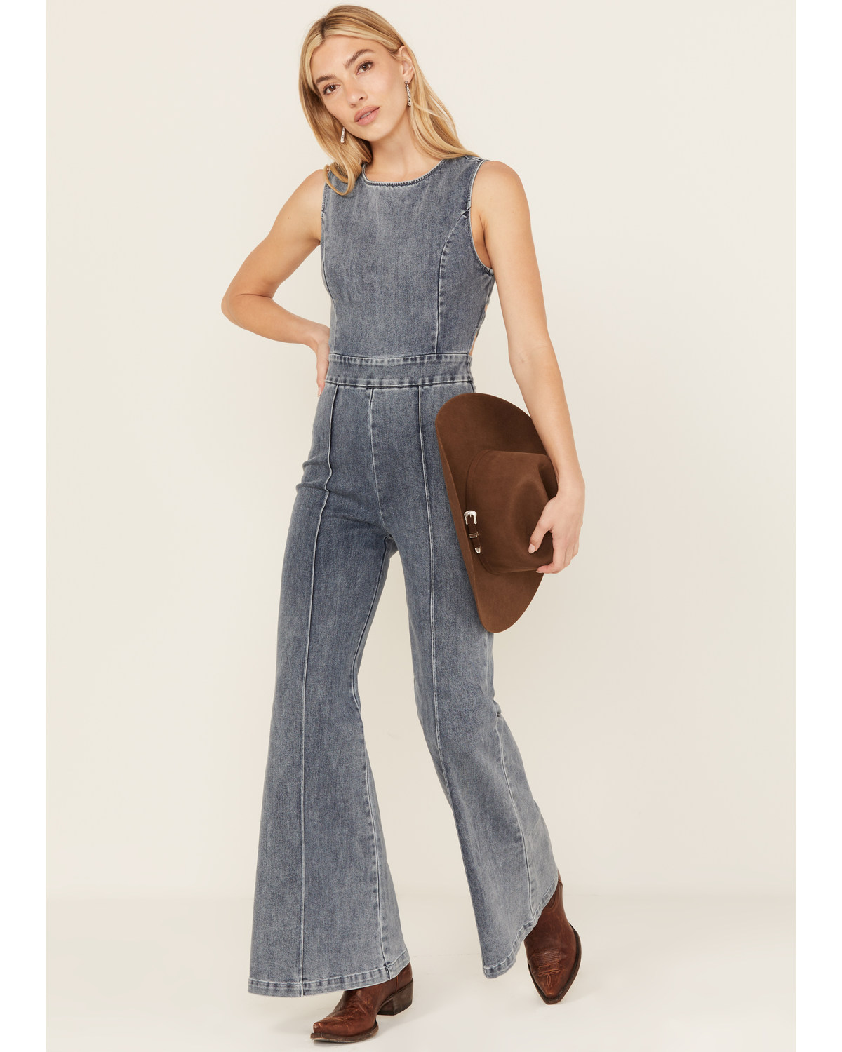 Flying Tomato Women's It's Another Day Light Denim Jumpsuit