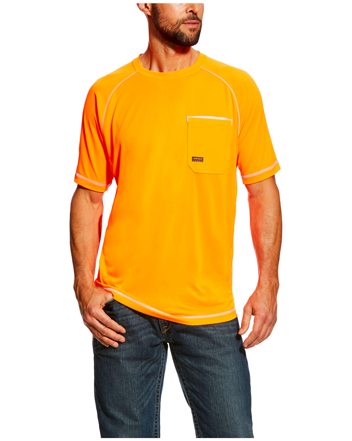 Ariat Men S Orange Rebar Sunstopper Short Sleeve Work Shirt Boot