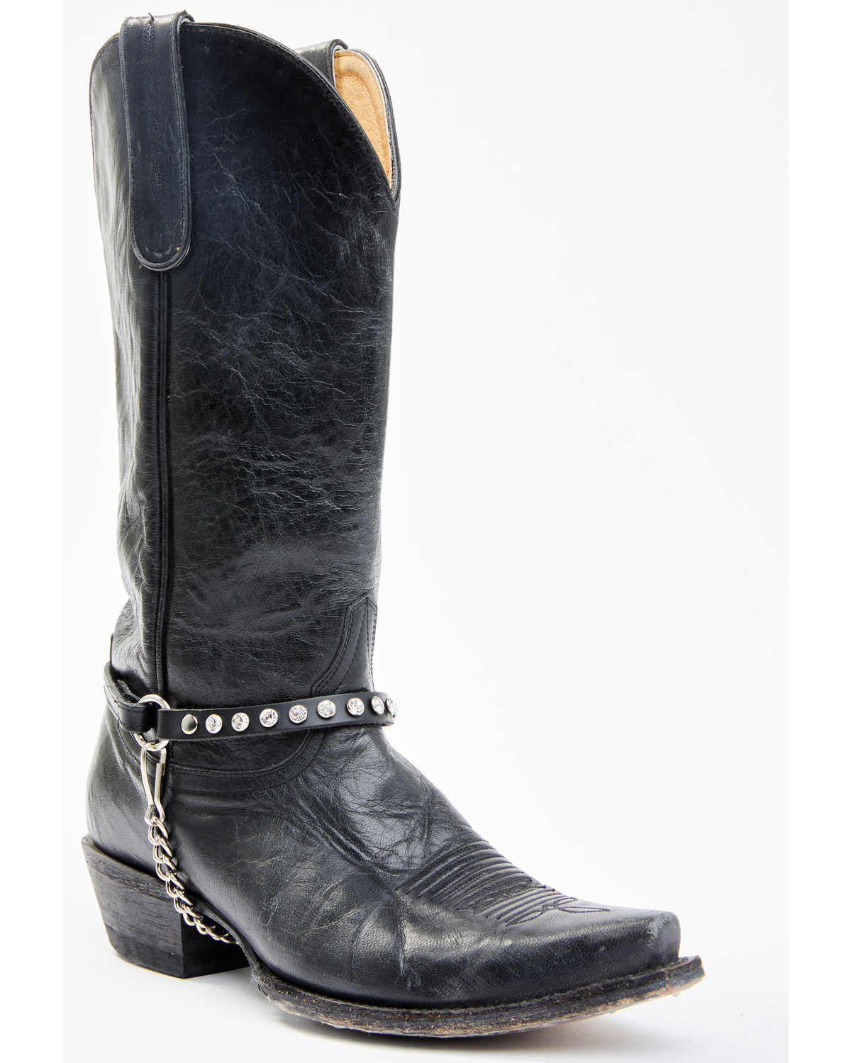 leather boots with straps