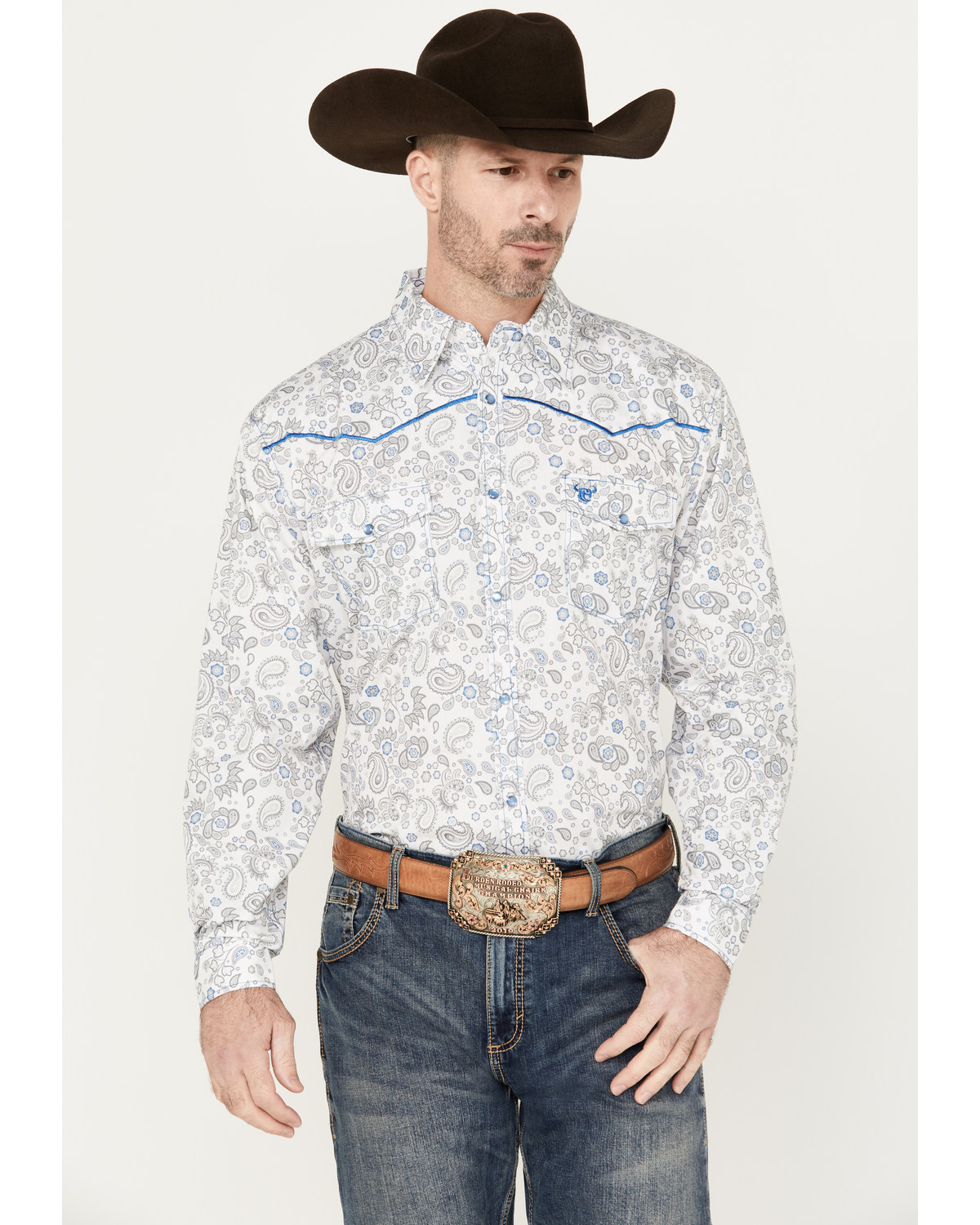 Cowboy Hardware Men's Mixed Paisley Print Long Sleeve Pearl Snap Western Shirt
