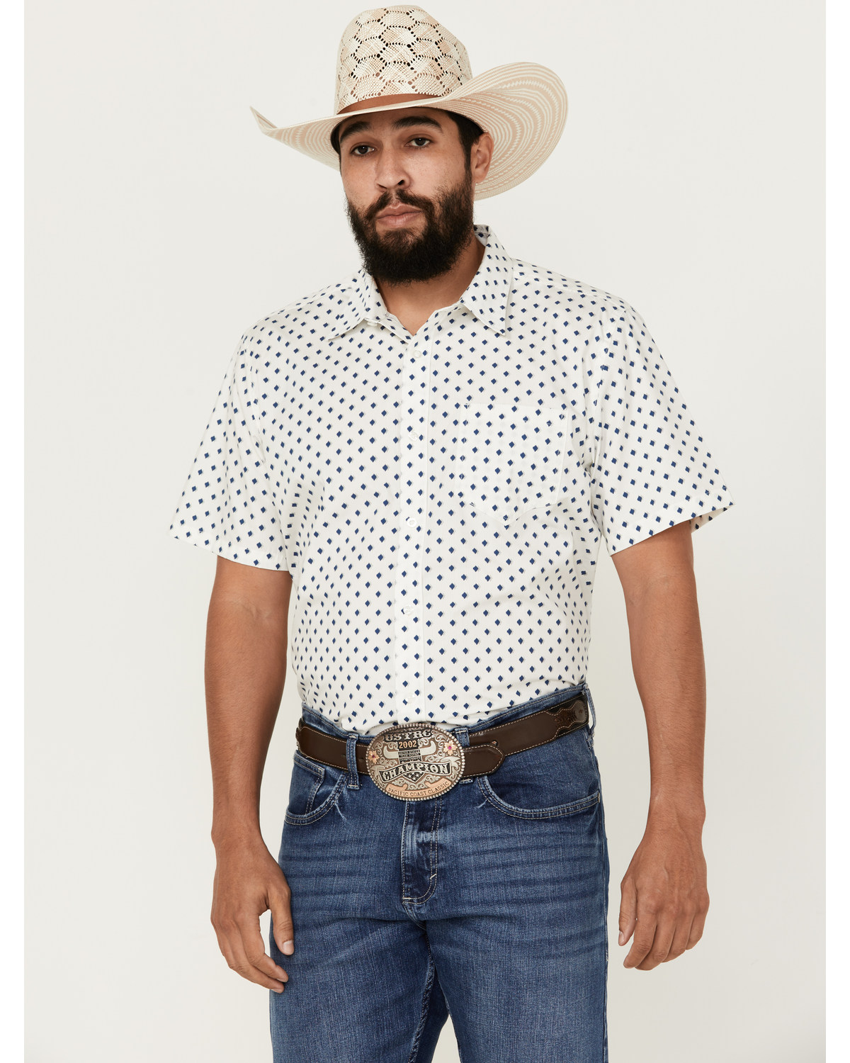 Gibson Trading Co Men's Reed Geo Print Short Sleeve Button-Down Western Shirt