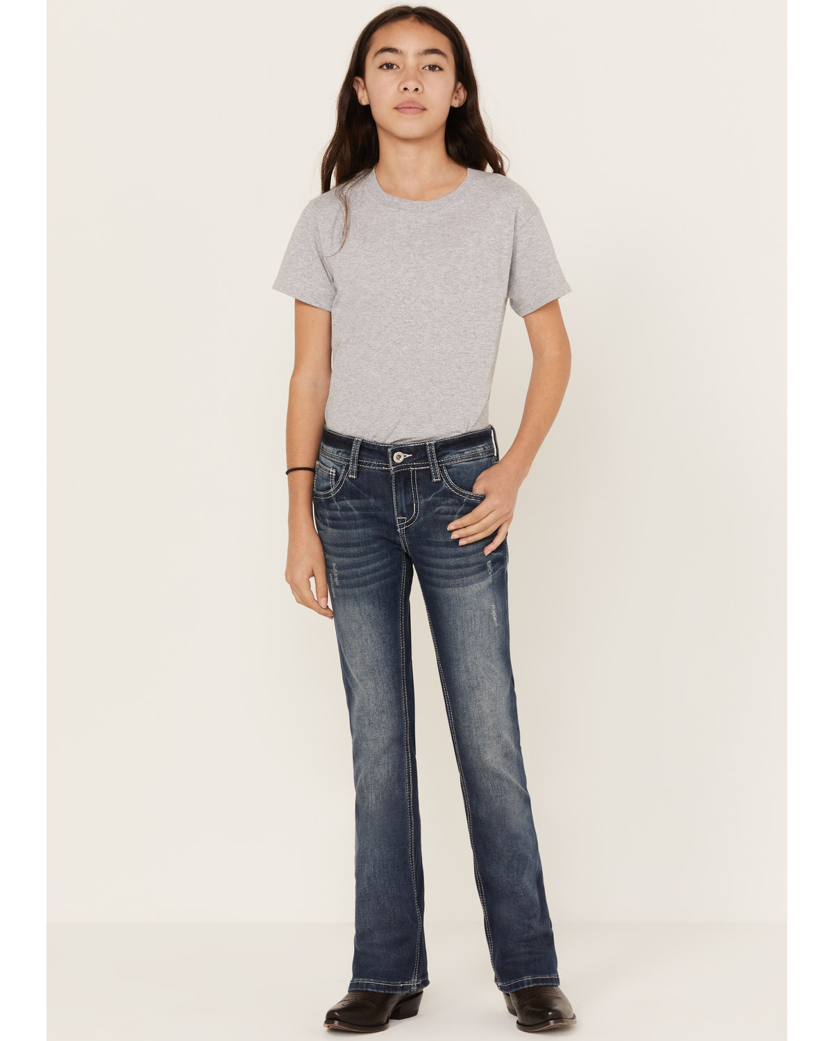 Grace LA Girls' Medium Wash Horse Outline Bootcut Jeans