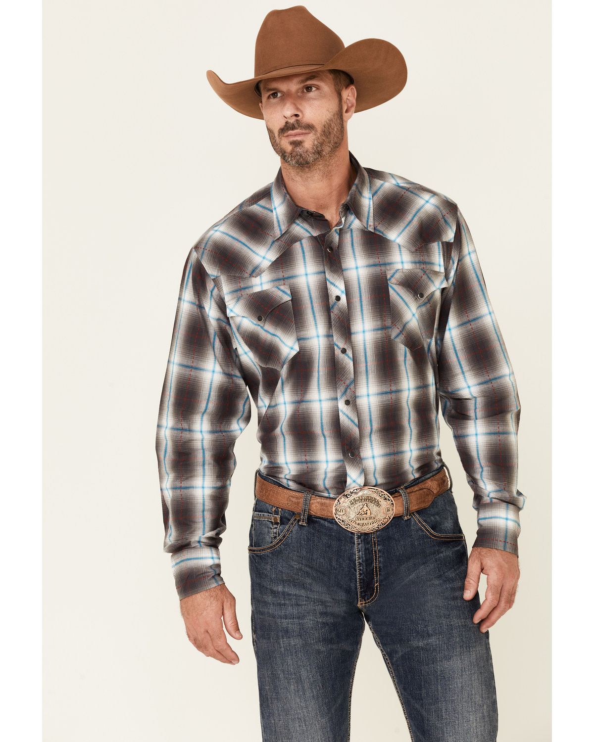 Roper Men's Cinder Large Plaid Long Sleeve Snap Western Shirt