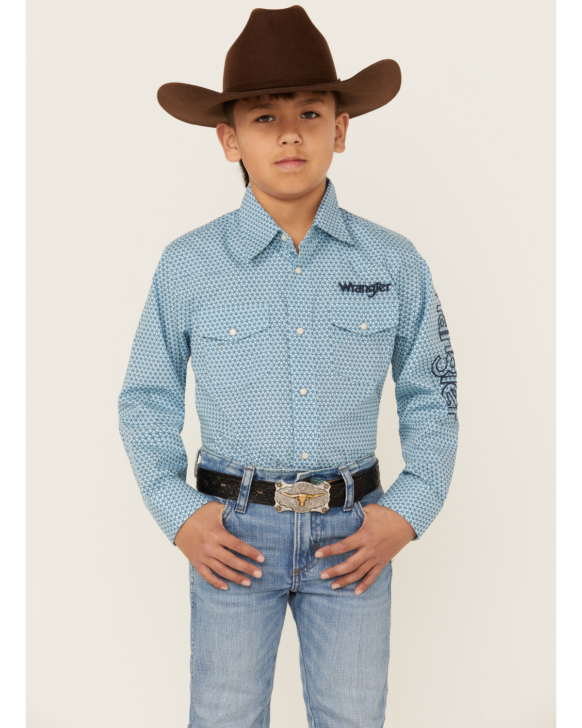 Wrangler Boys' Geo Print Long Sleeve Snap Western Shirt