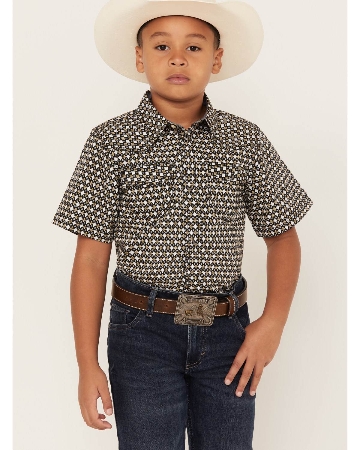 Cody James Boys' Dotted Print Short Sleeve Snap Western Shirt