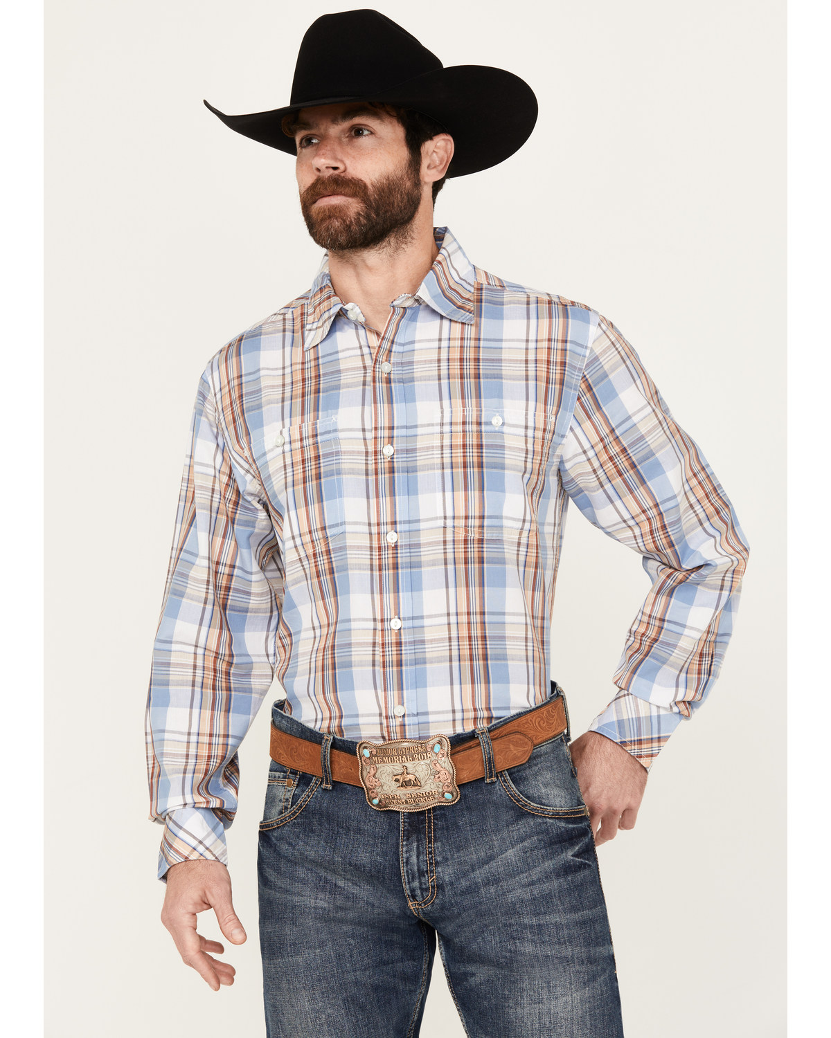 Resistol Men's Hardin Plaid Print Long Sleeve Button Down Western Shirt