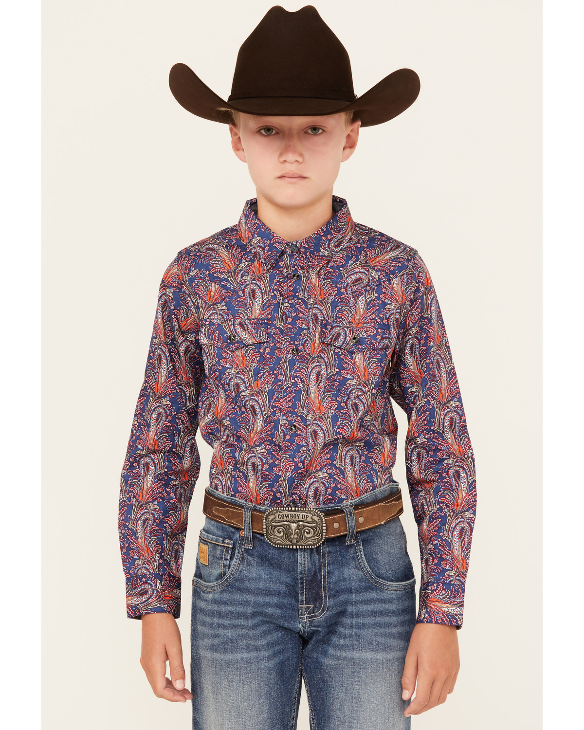 Cody James Boys' Jefferson Printed Long Sleeve Snap Western Shirt