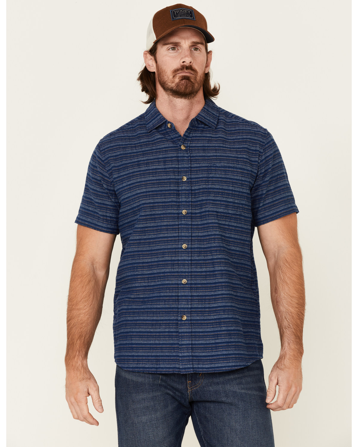 North River Men's Horizontal Stripe Short Sleeve Button Down Western Shirt