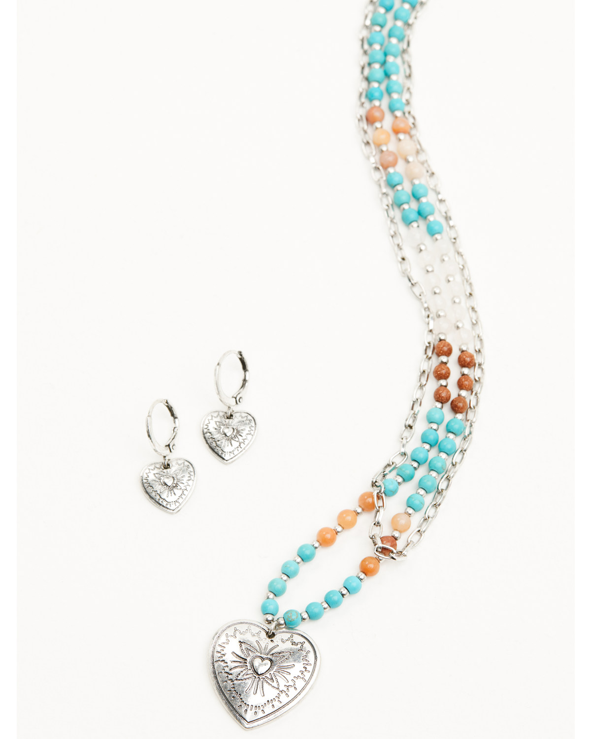 Shyanne Women's Beaded Heart Pendant Necklace and Earring Set
