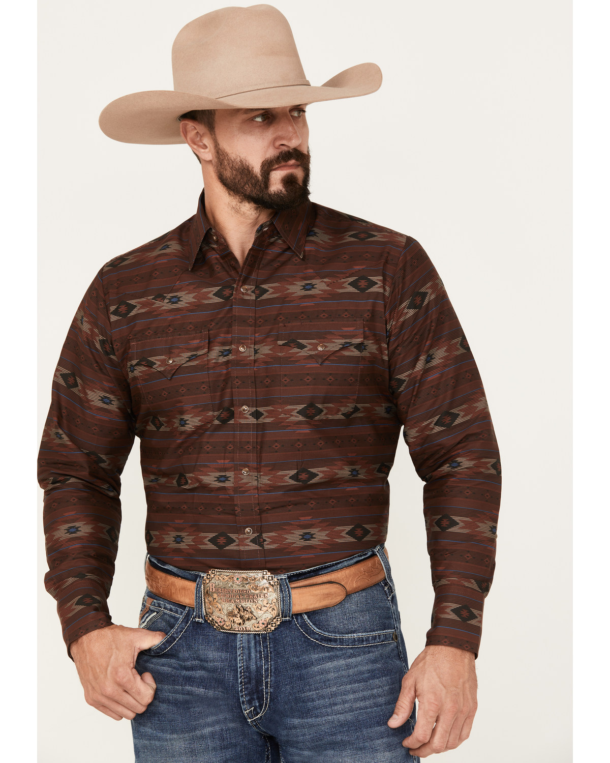 Ely Walker Men's Southwestern Print Long Sleeve Snap Western Shirt