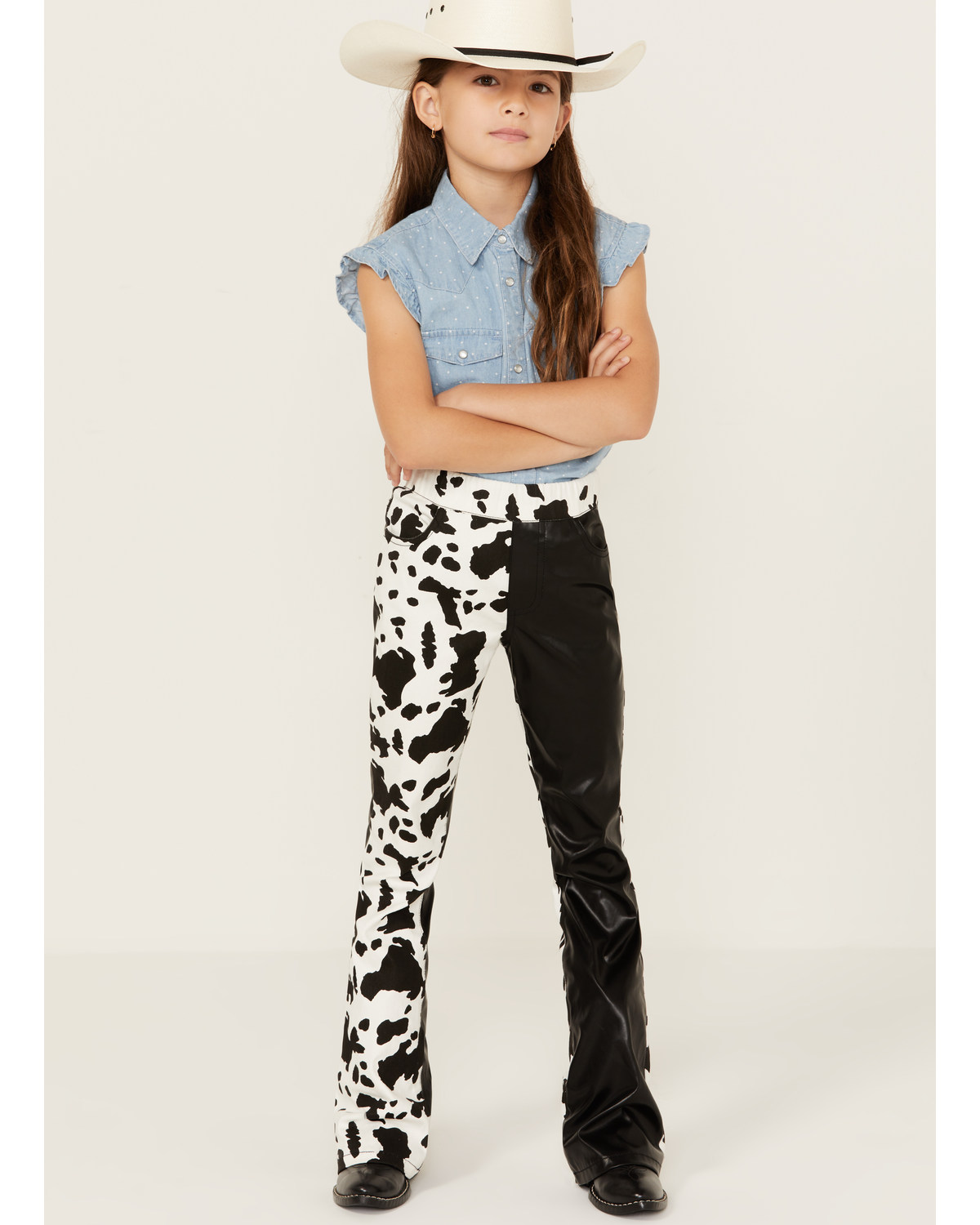 Saints & Hearts Girls' Cow Print Flare Pants