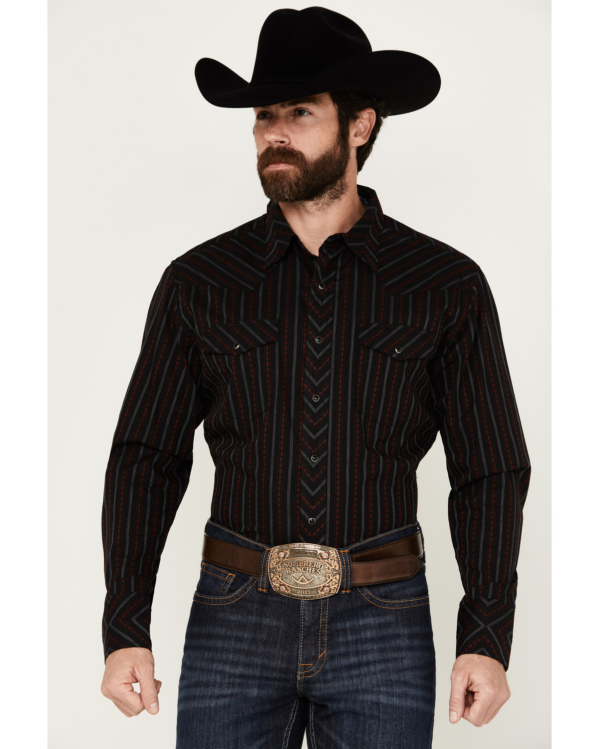 Wrangler Men's Silver Edition Striped Long Sleeve Snap Western Shirt