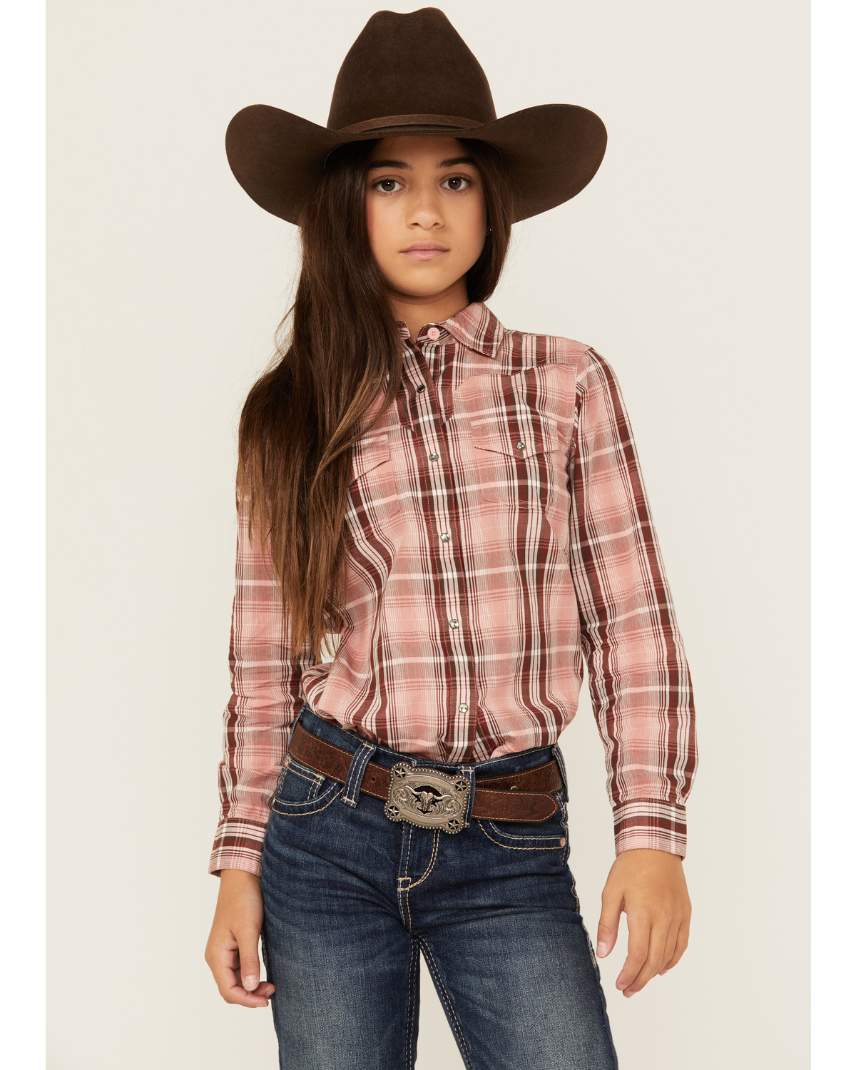 Ariat Girls' Saguaro Plaid Print Long Sleeve Snap Western Shirt