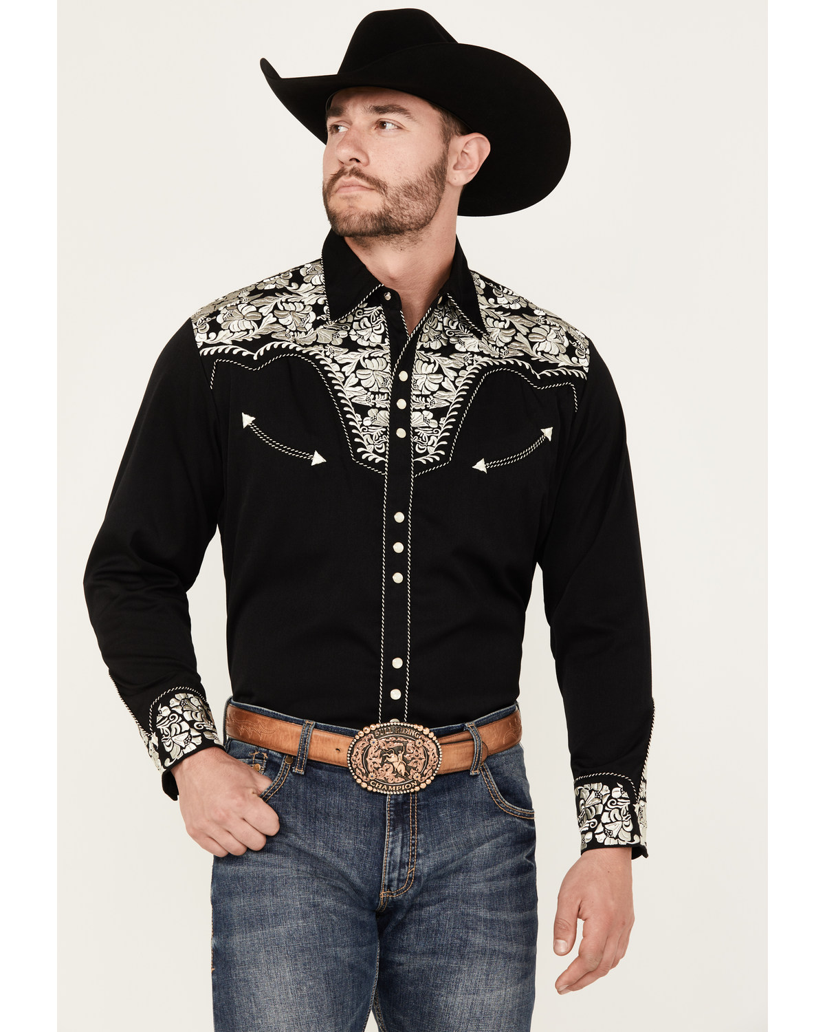 Scully Men's Embroidered Gunfighter Long Sleeve Pearl Snap Western Shirt