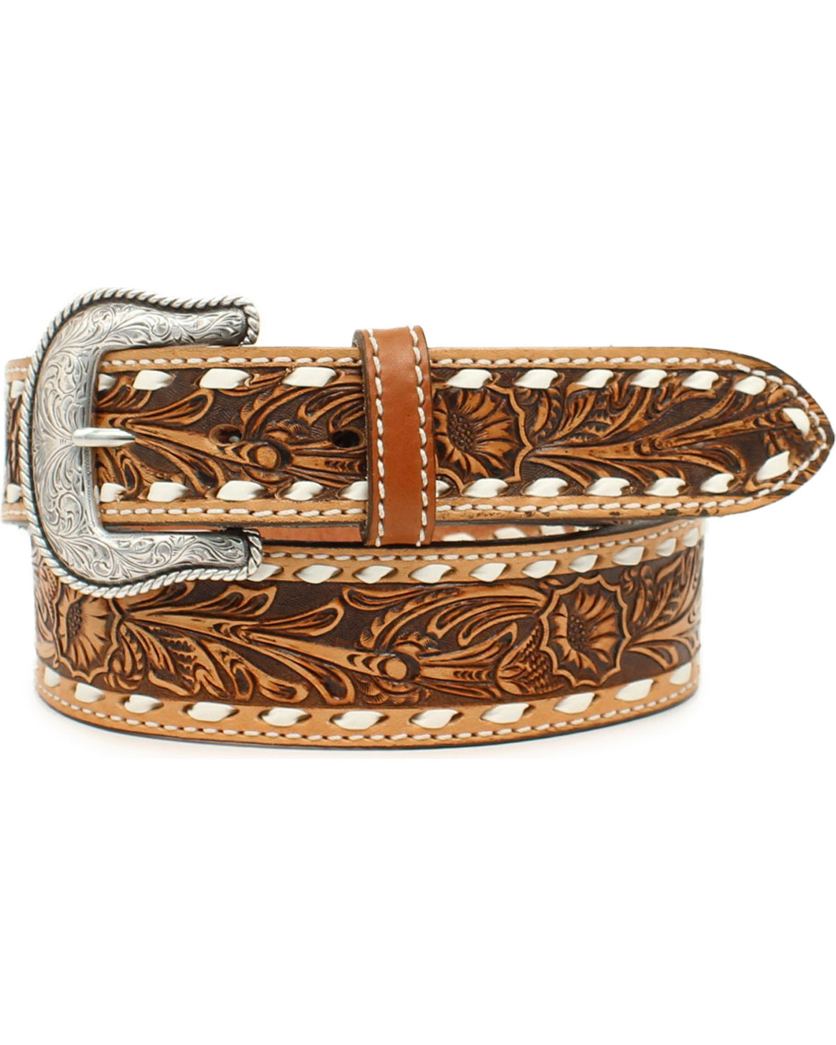 Nocona Men's Cheyenne Floral Embossed Buck Stitch Leather Belt | Boot Barn