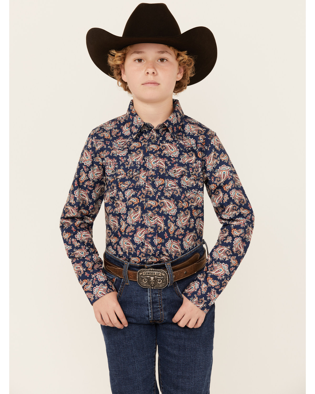 Cody James Boys' Grand Finale Paisley Print Long Sleeve Snap Western Shirt