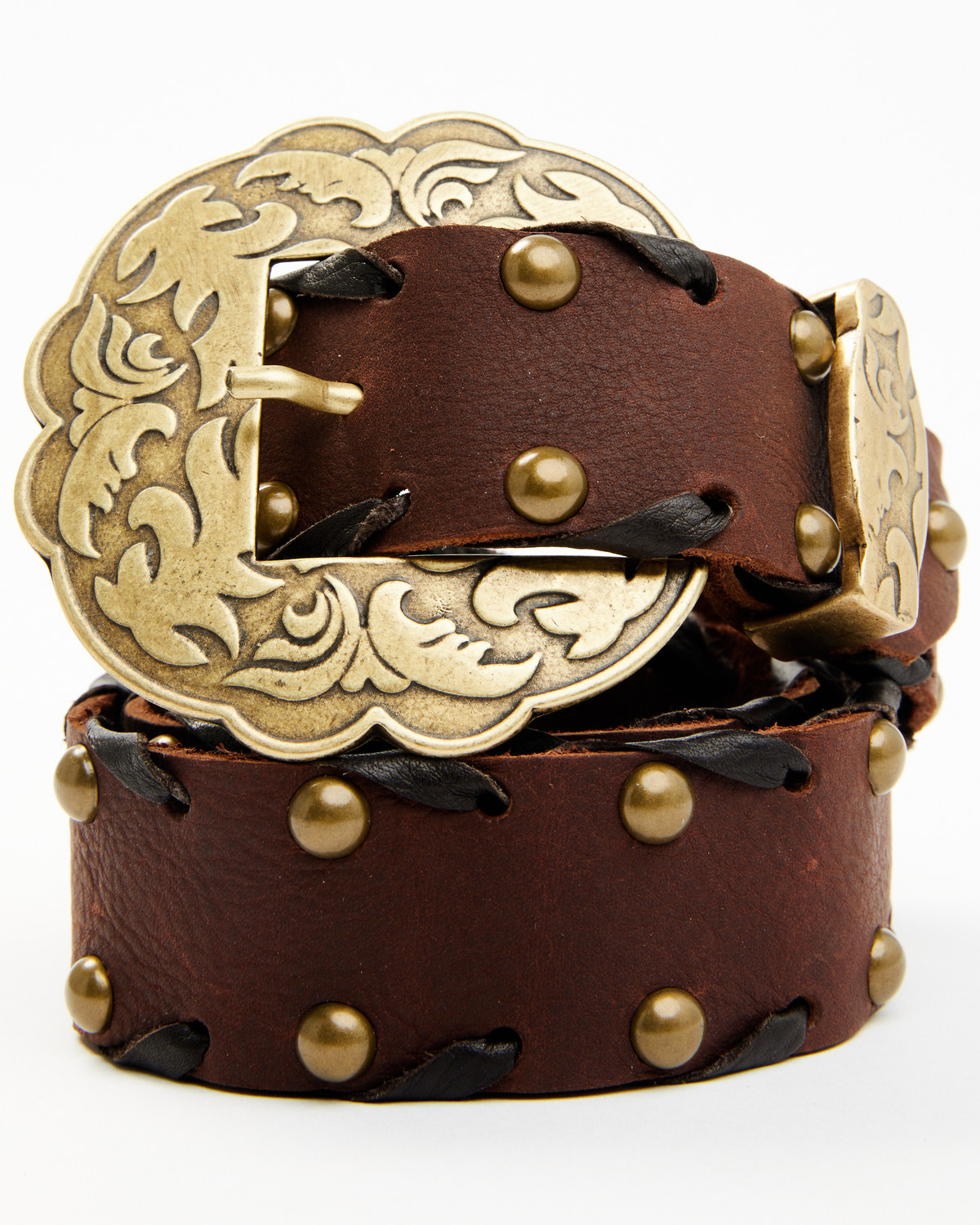 Leatherock Women's Brown Cassidy Jean Leather Studded Belt
