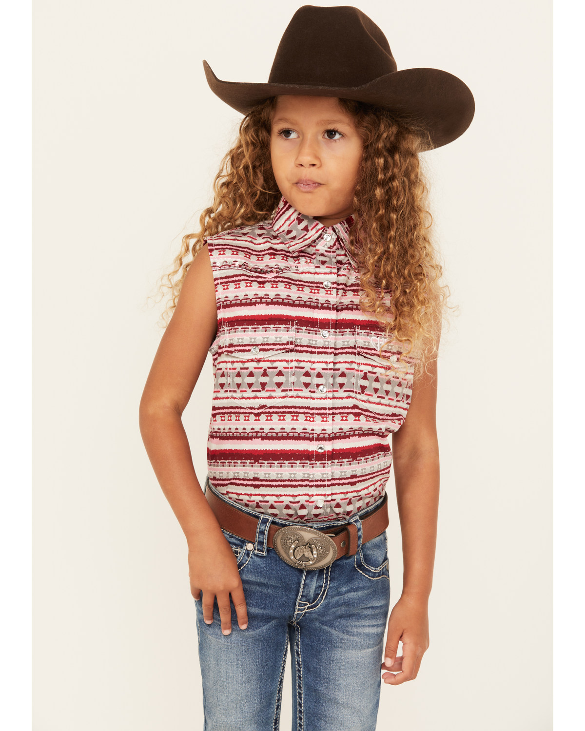Cowgirl Hardware Girls' Vintage Southwestern Print Sleeveless Snap Western Shirt