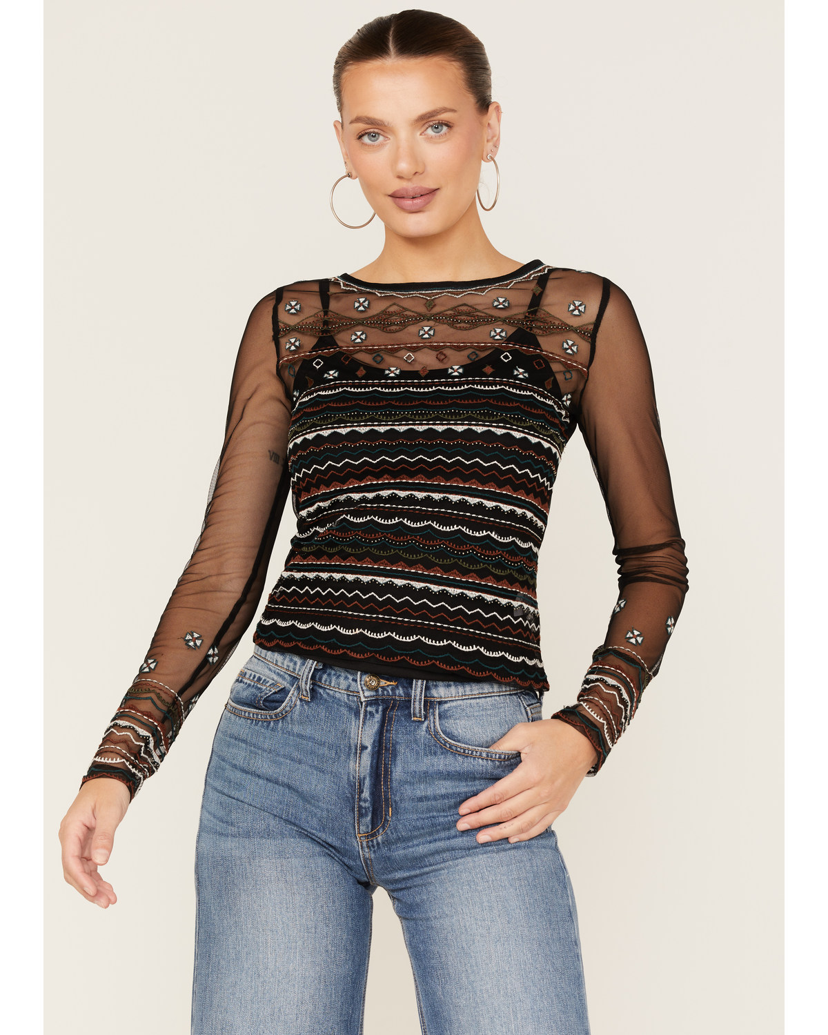 Shyanne Women's Beaded Mesh Crop Top