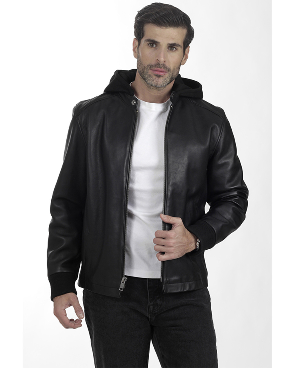 Frye Men's Racer Zip-Up Hooded Leather Jacket