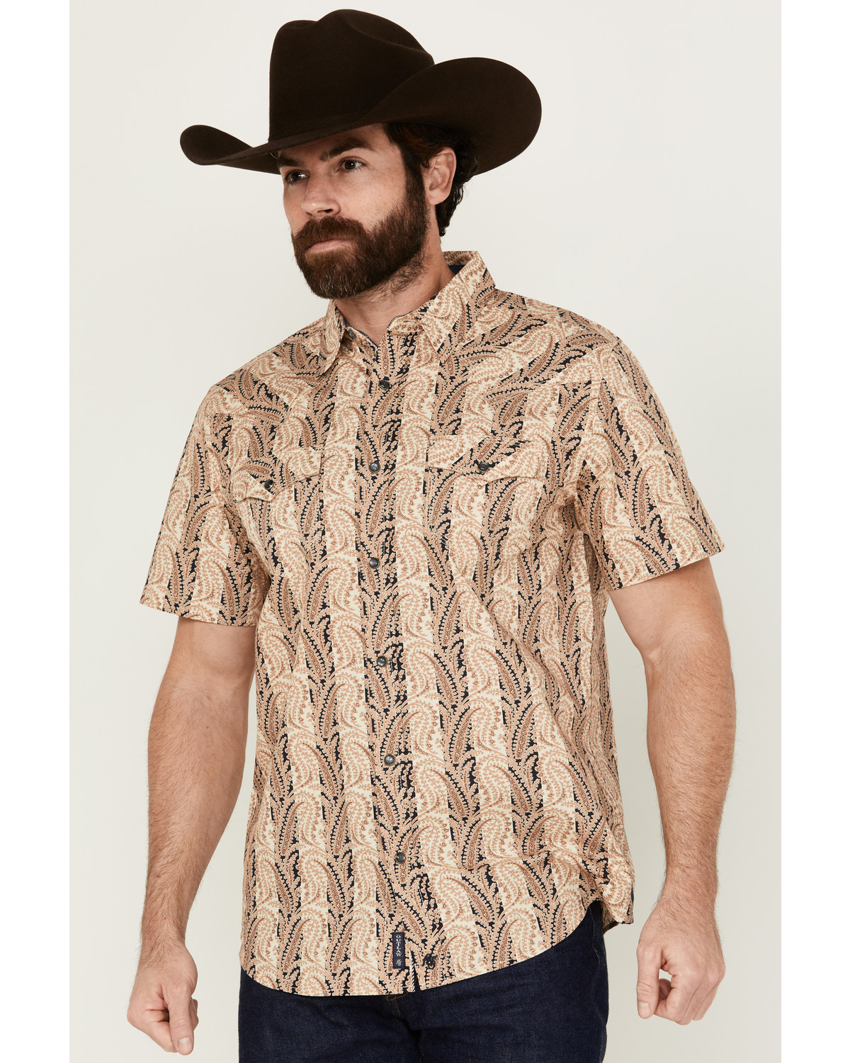 Moonshine Spirit Men's Victory Paisley Striped Short Sleeve Snap Western Shirt