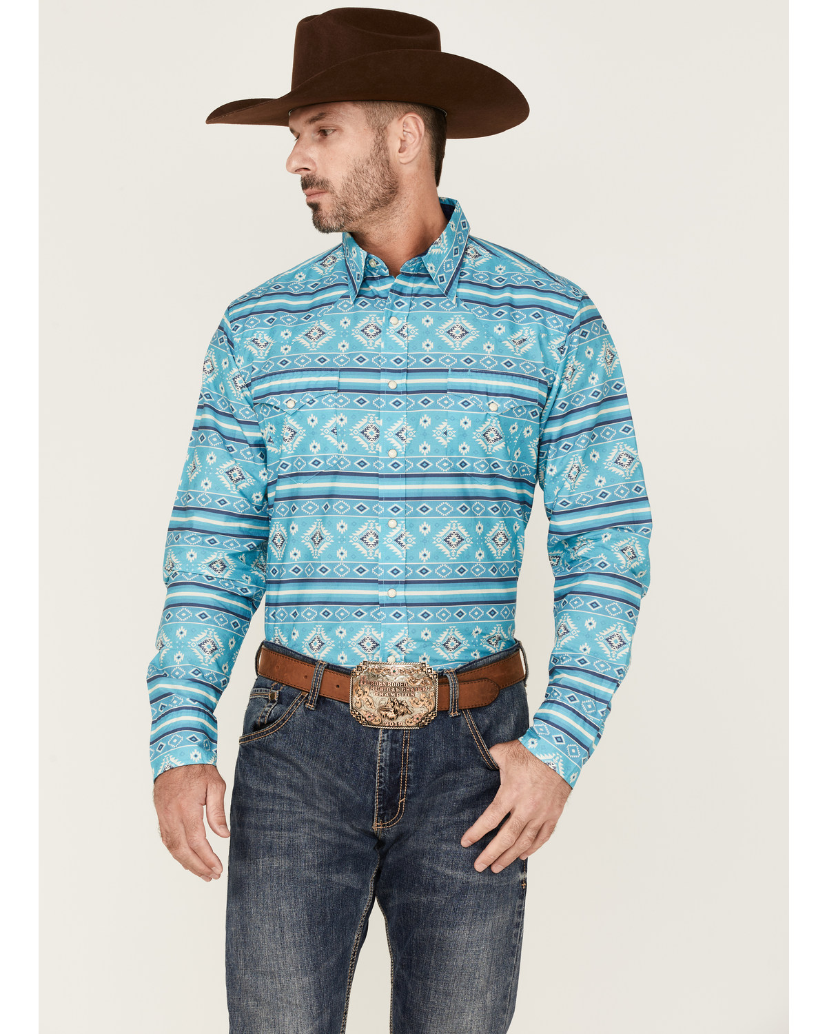 Roper Men's Horizontal Southwestern Striped Print Long Sleeve Snap Western Shirt