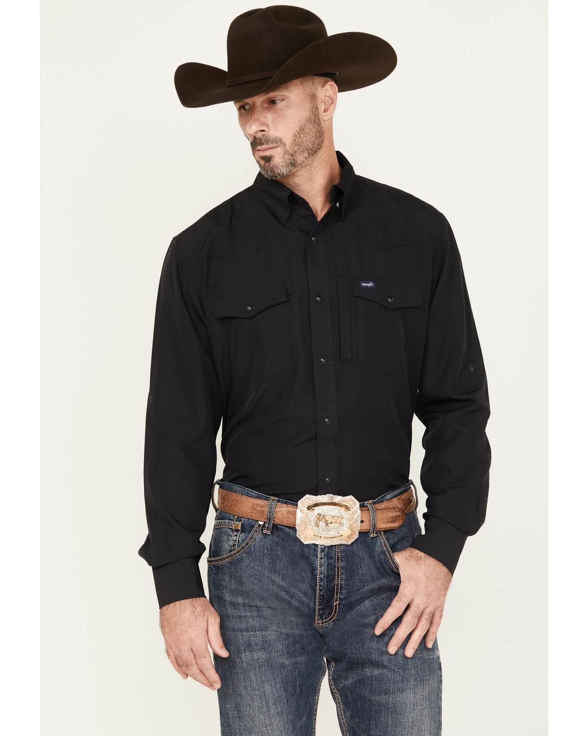 Wrangler Men's Solid Long Sleeve Snap Western Performance Shirt