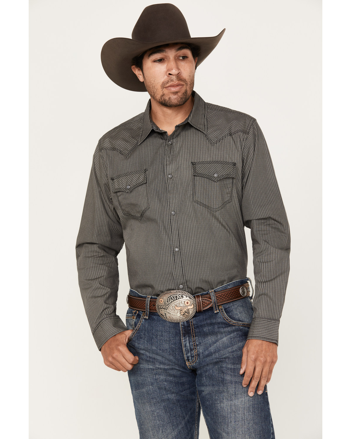 Moonshine Spirit Men's Country Night Striped Long Sleeve Western Snap Shirt