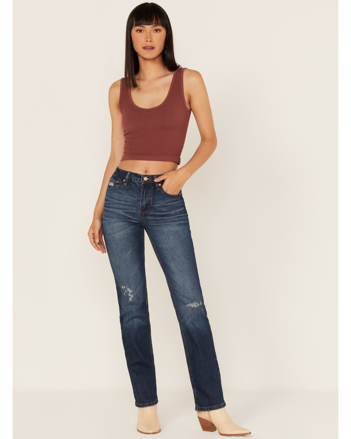 Cleo + Wolf Women's Slim Straight Signature Pocket Denim Jeans