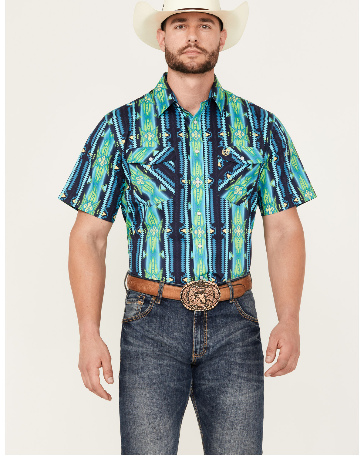 Panhandle Select Men's Southwestern Print Short Sleeve Snap Western Shirt