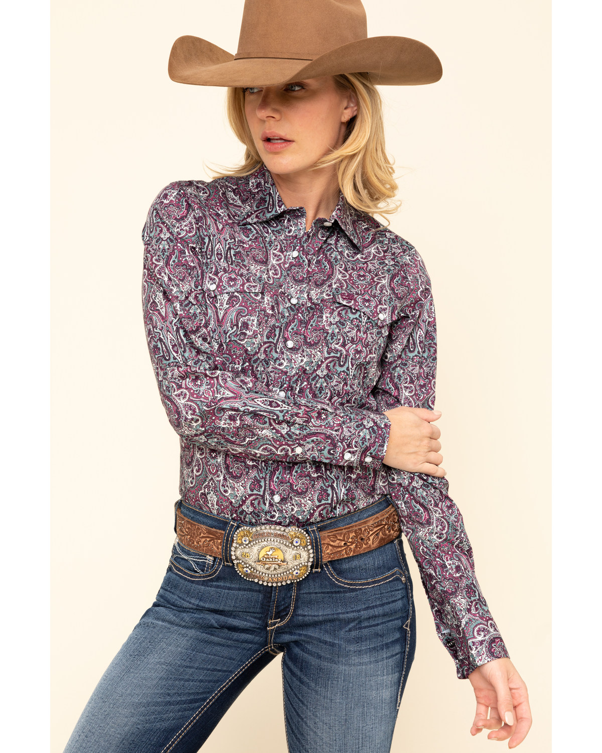 Women's purple paisley shirt clearance