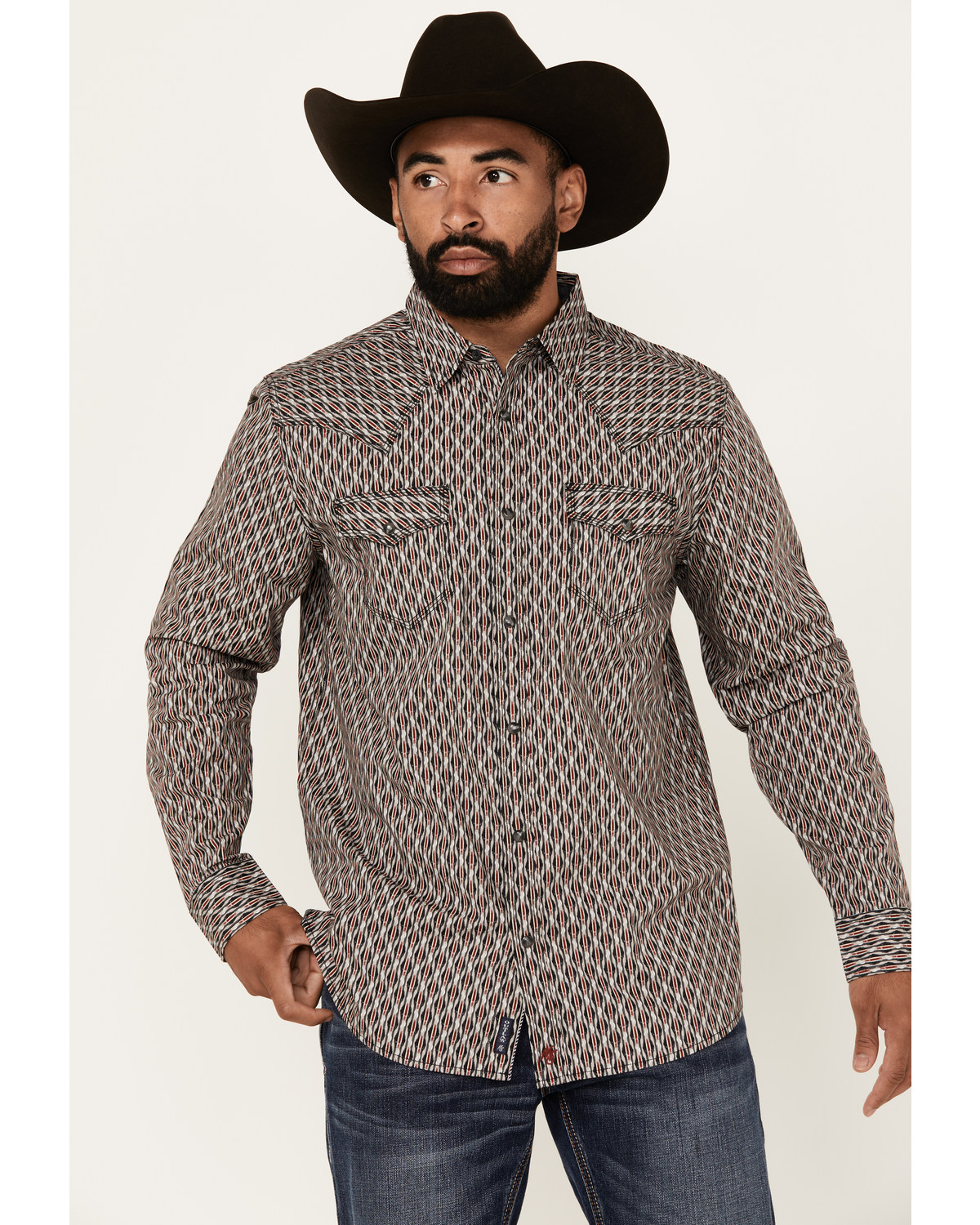 Moonshine Spirit Men's Sunset Geo Print Long Sleeve Snap Western Shirt