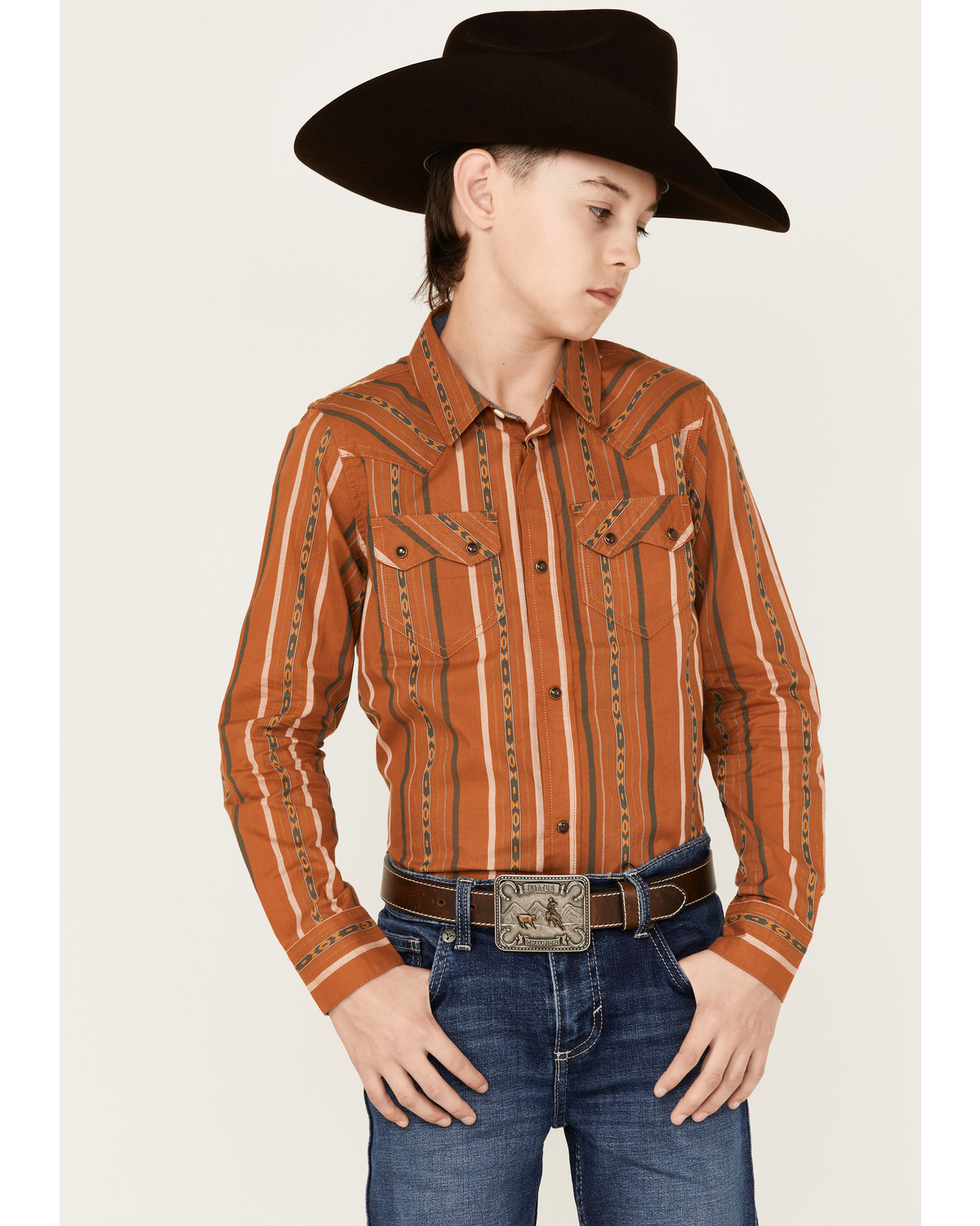 Cody James Boys' Southwestern Stripe Print Long Sleeve Snap Western Shirt