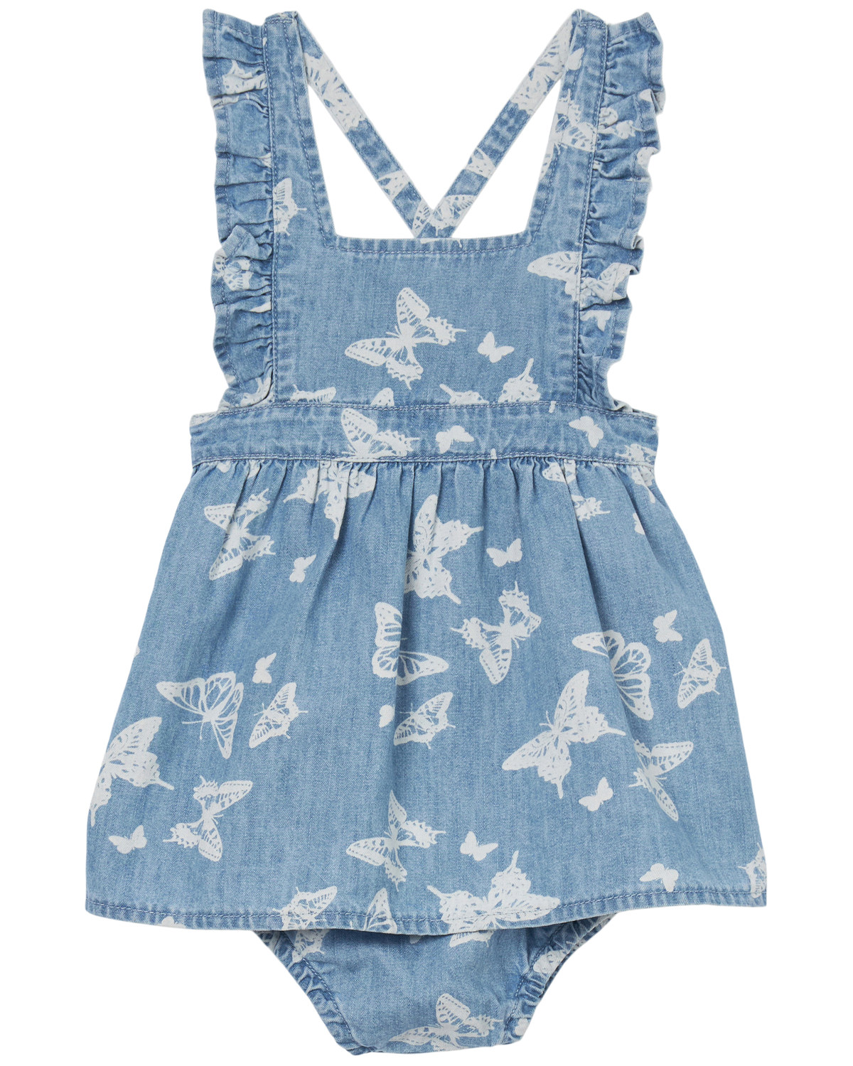 Wrangler Infant Girls' Denim Butterfly Print Dress Onesie