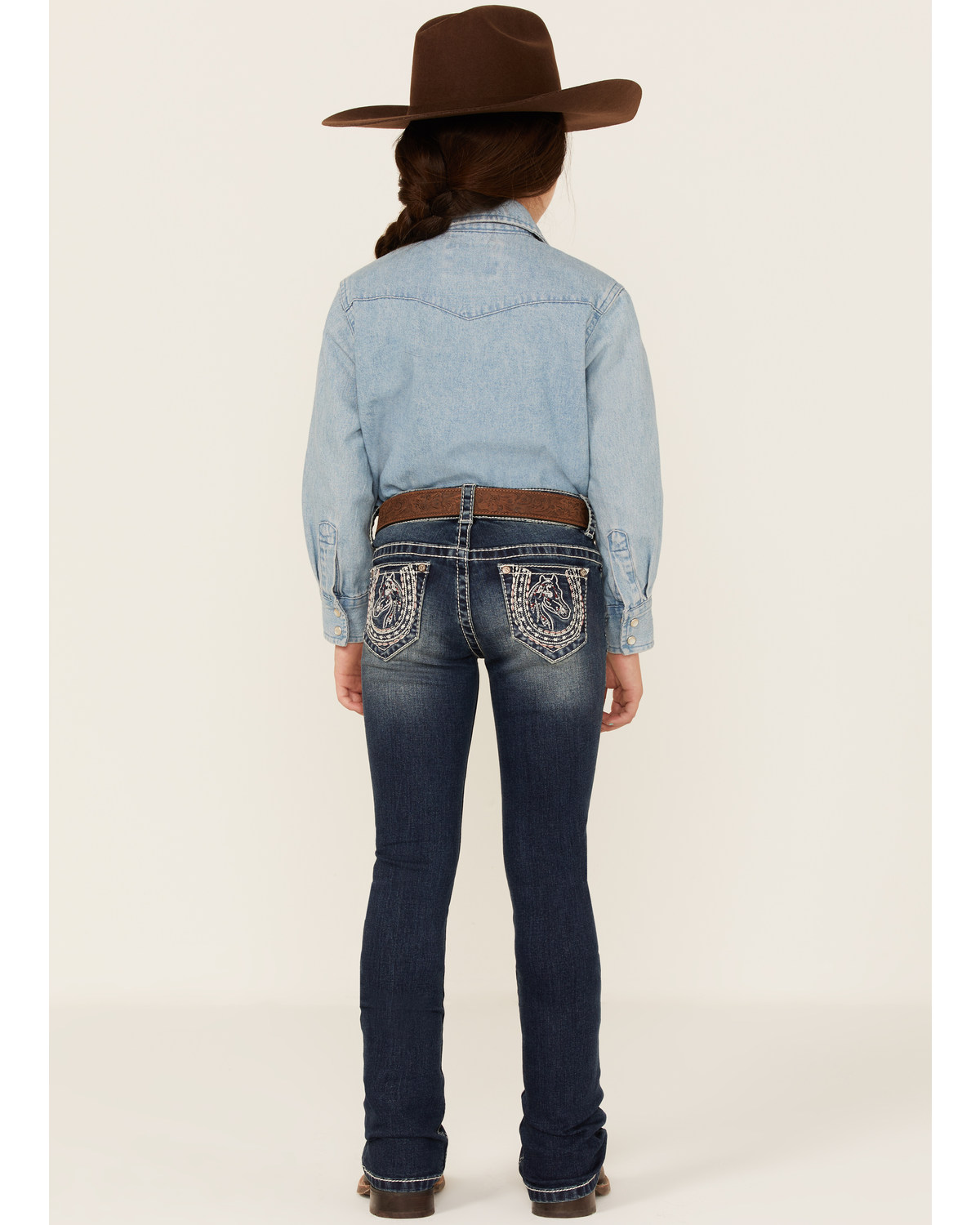 Shyanne Little Girls' Horse & Horseshoe Dark Wash Embroidered Bootcut Jeans