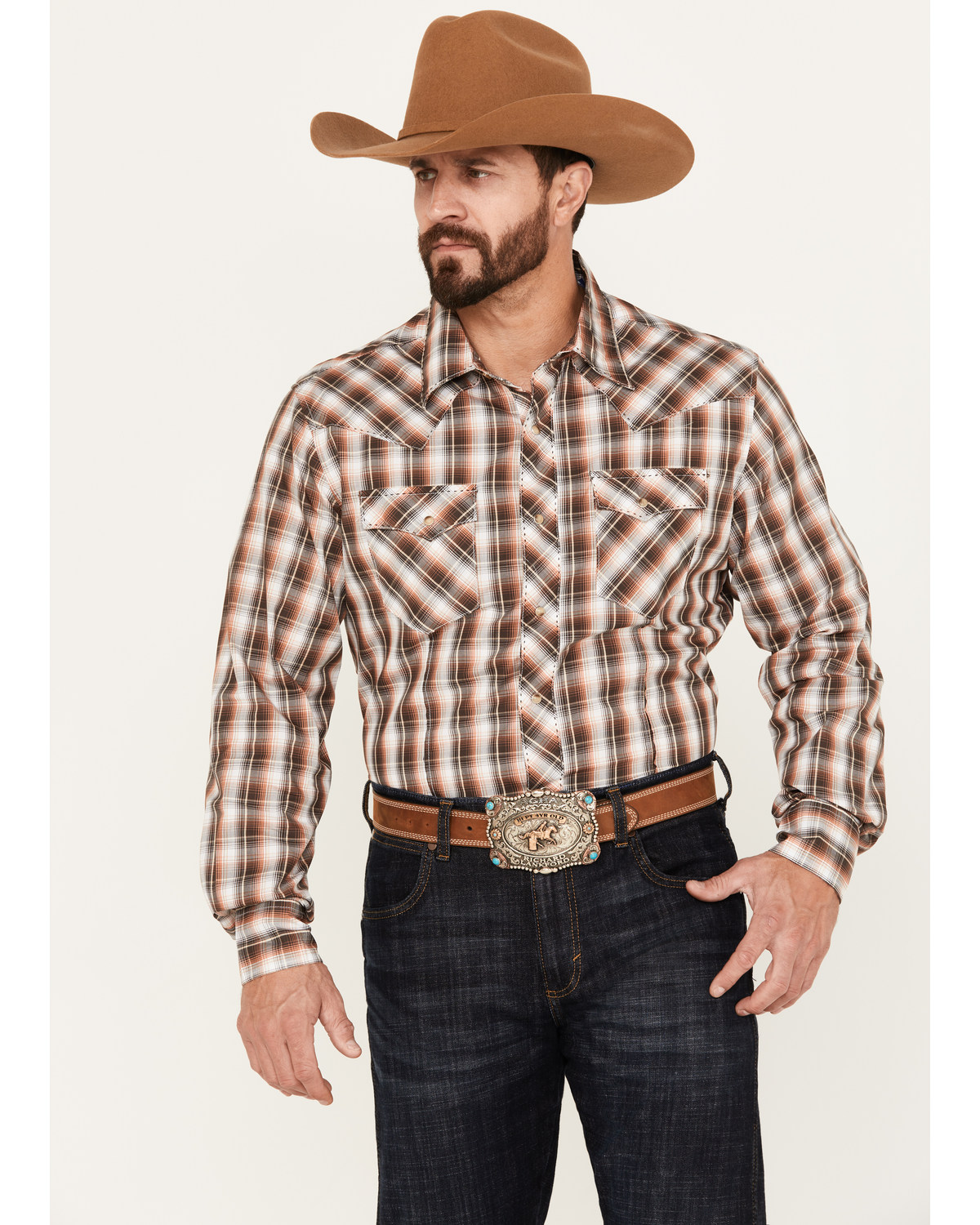 Wrangler Men's Plaid Print Long Sleeve Western Snap Shirt