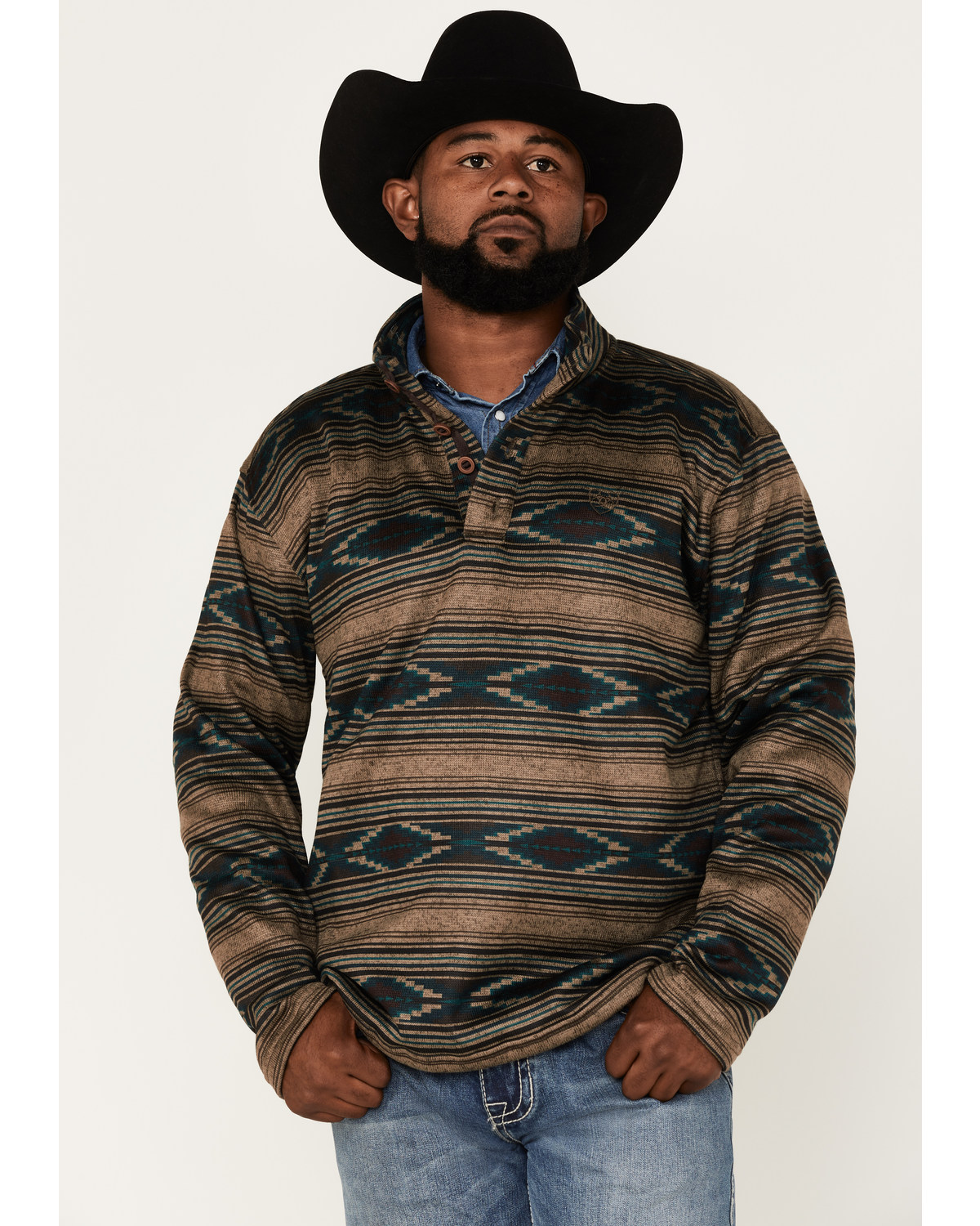 Ariat Men's Wesley Southwestern Print 1/4 Button Fleece Pullover