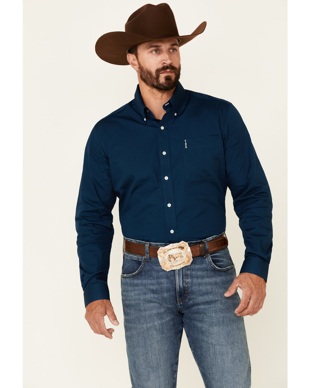 Cinch Men's Modern Fit Solid Navy Long Sleeve Button-Down Western Shirt