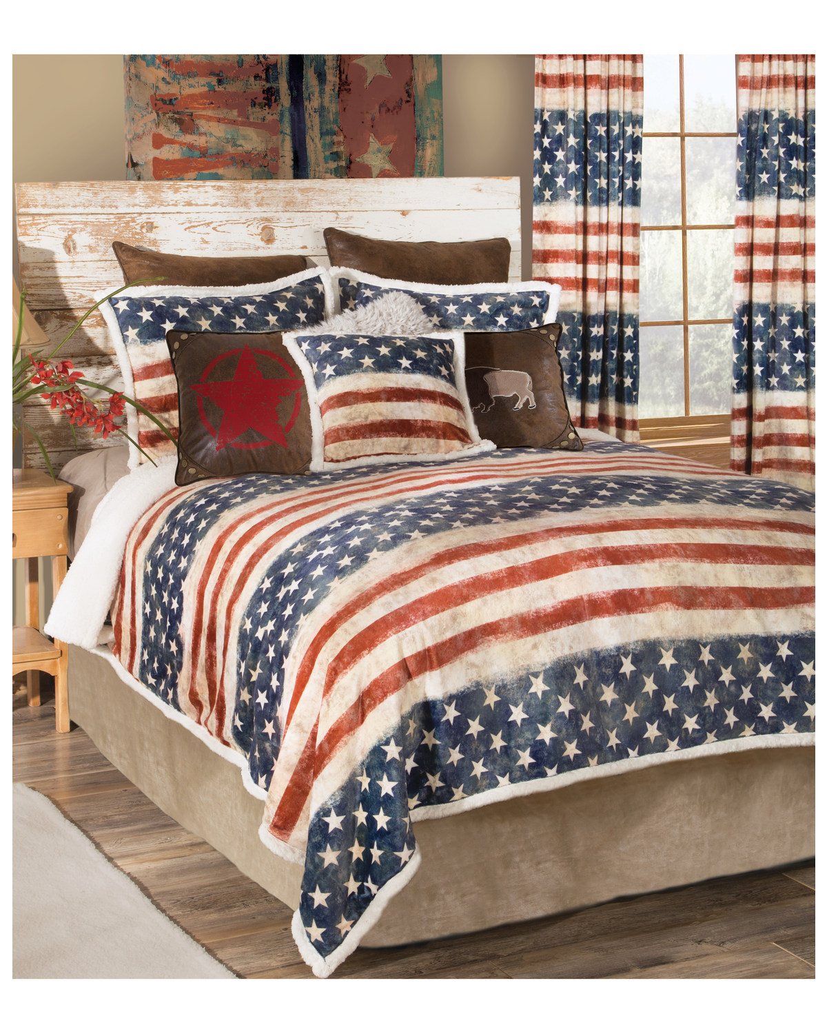 Carstens Home Wrangler Stars Stripes Usa 4 Piece American Flag Sherpa Bedding Set Queen Size Boot Barn