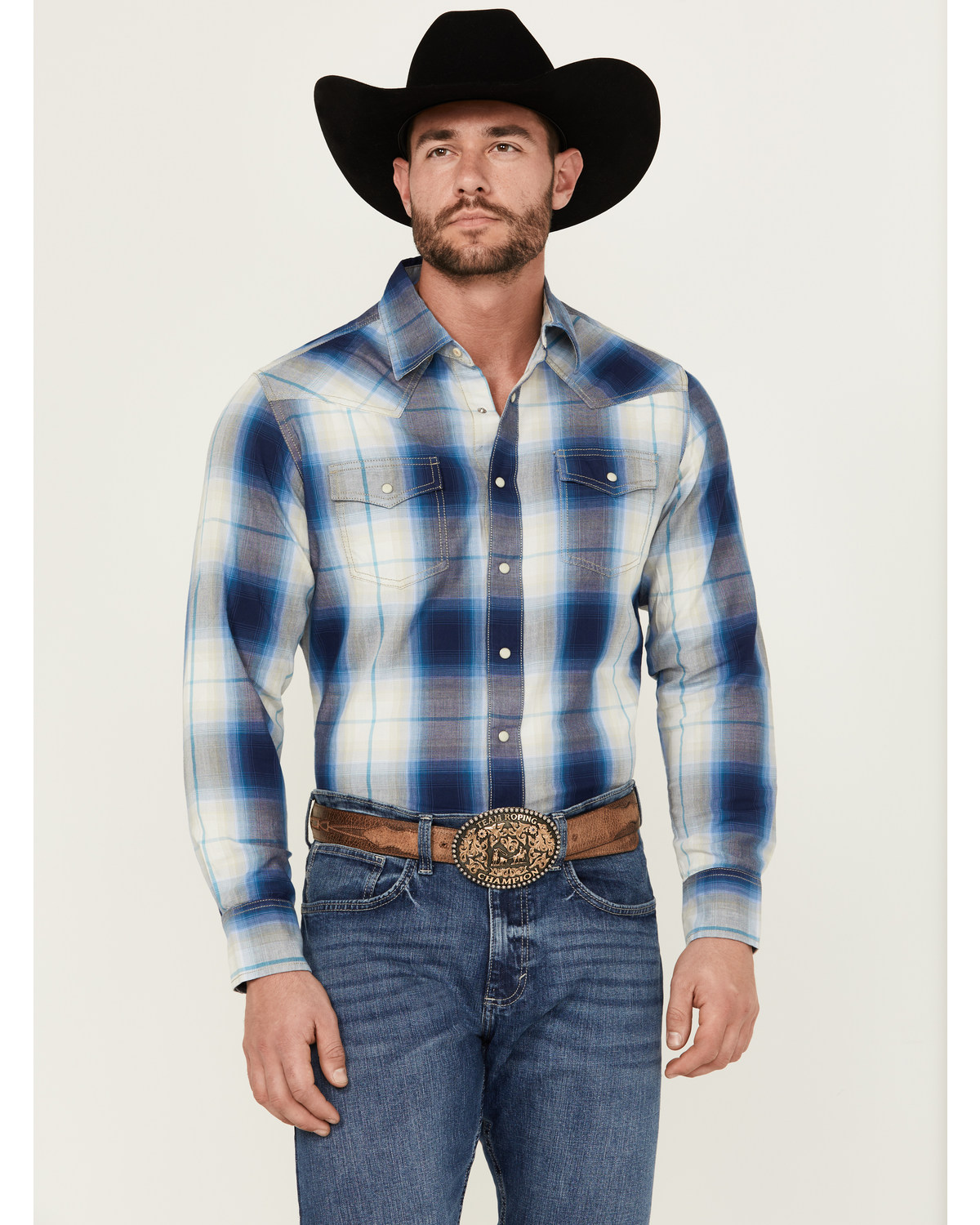 Wrangler Retro Men's Premium Plaid Print Long Sleeve Snap Western Shirt