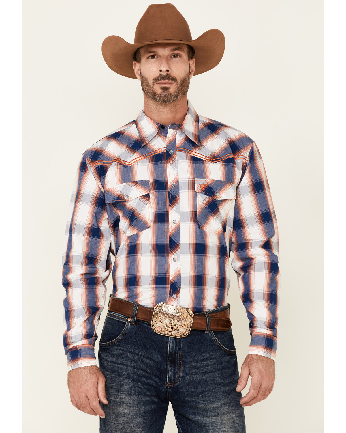 Cowboy Hardware Men's Large Plaid Print Long Sleeve Pearl Snap Western Shirt