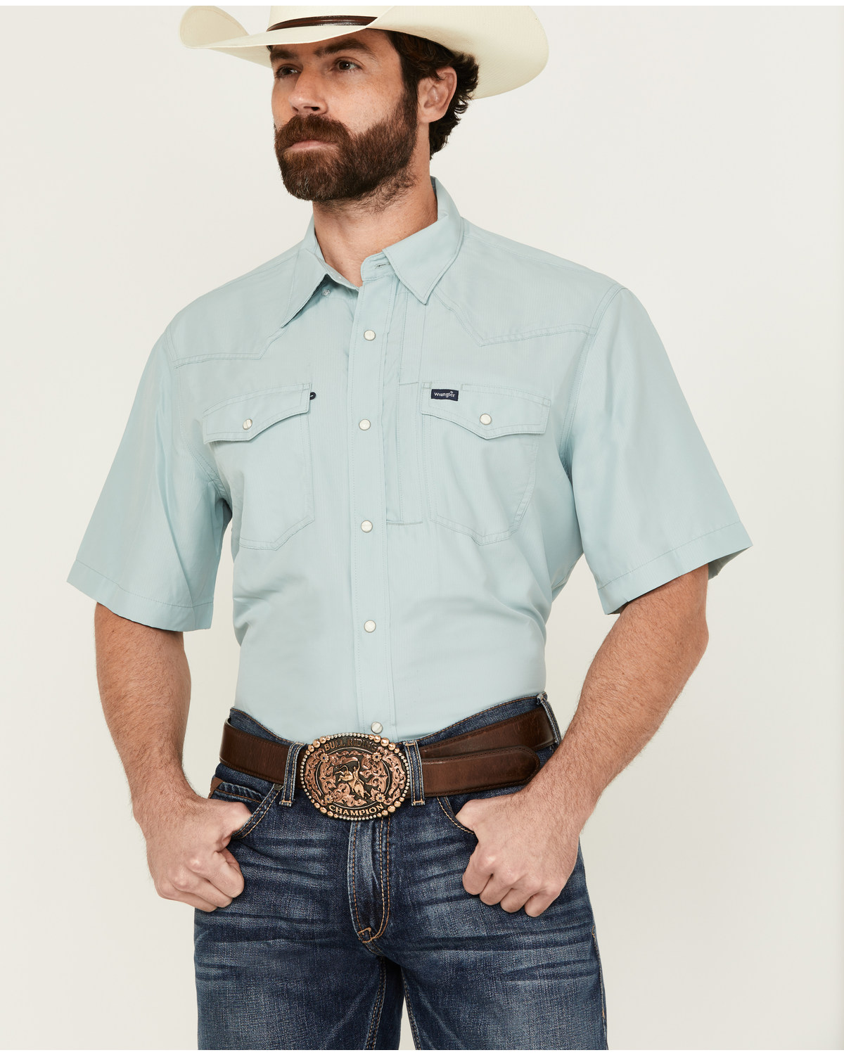 Wrangler Men's Solid Short Sleeve Snap performance Western Shirt