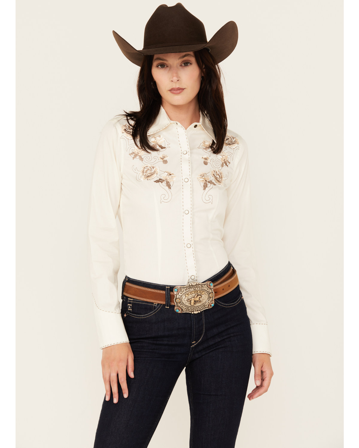 Rock & Roll Denim Women's Retro Embroidered Long Sleeve Snap Western Shirt