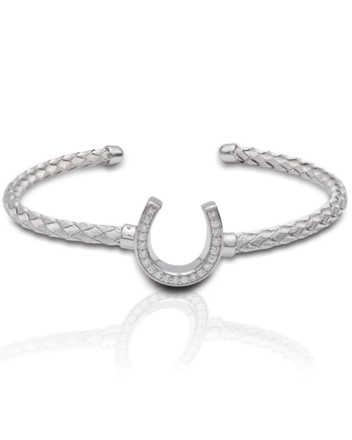Kelly Herd Women's Silver Italian Weave Horseshoe Cuff Bracelet