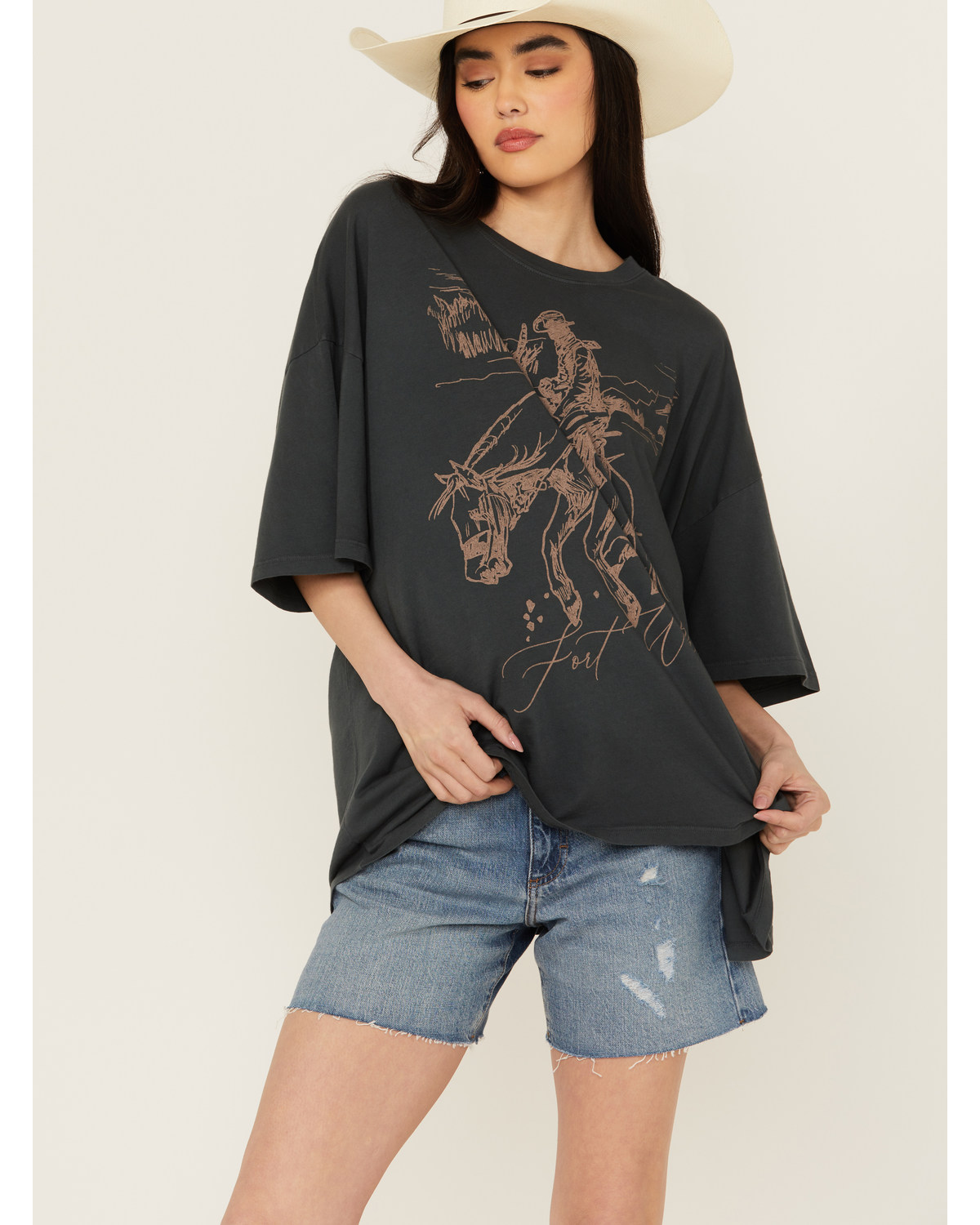 Day Dreamer Women's Fort Worth Cowboy Short Sleeve Graphic Tee