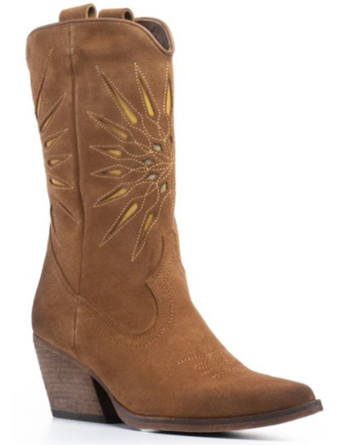 Golo Women's Contrasting Inlaid Sun Western Boots - Pointed Toe