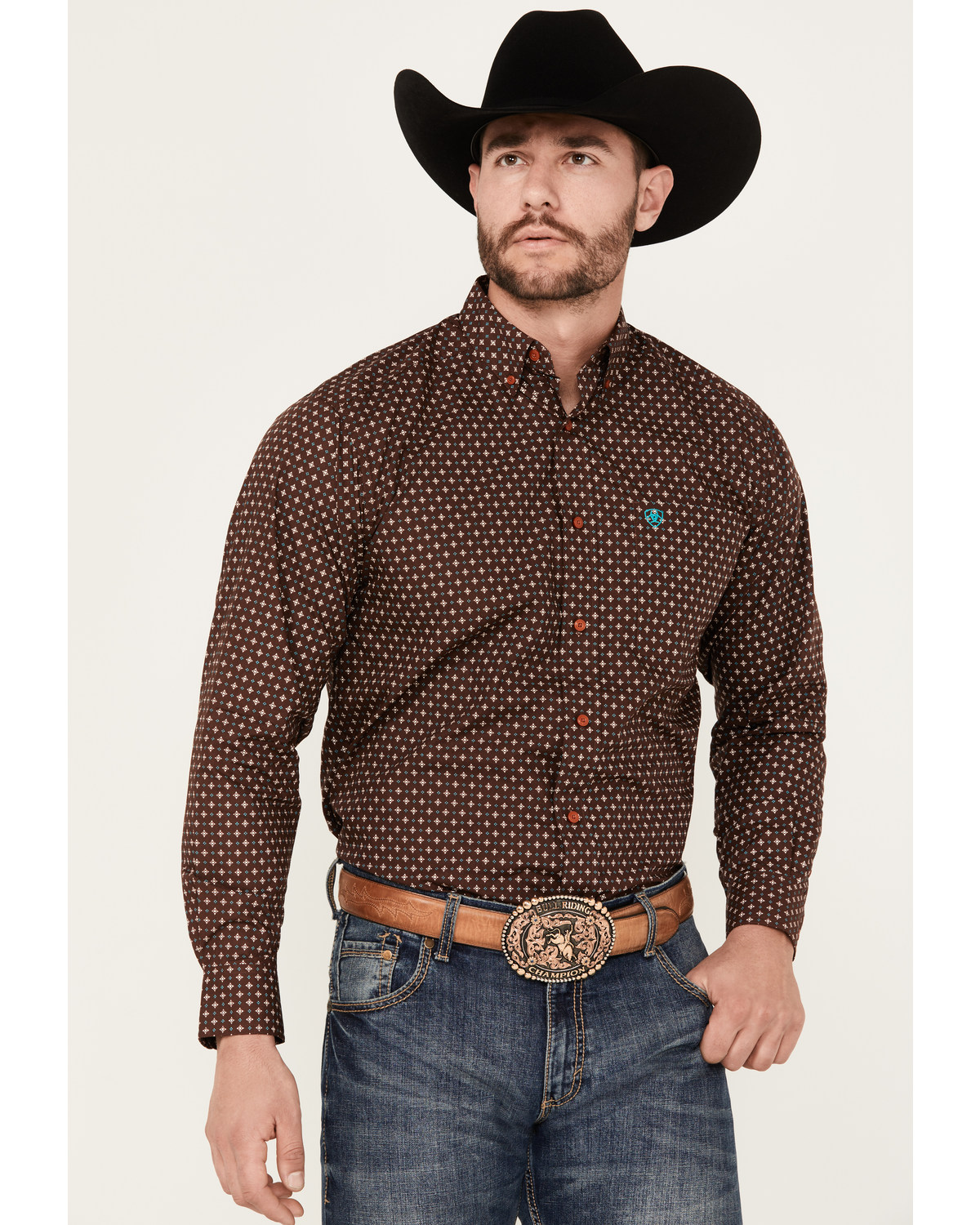 Ariat Men's Barrett Geo Print Long Sleeve Button-Down Western Shirt